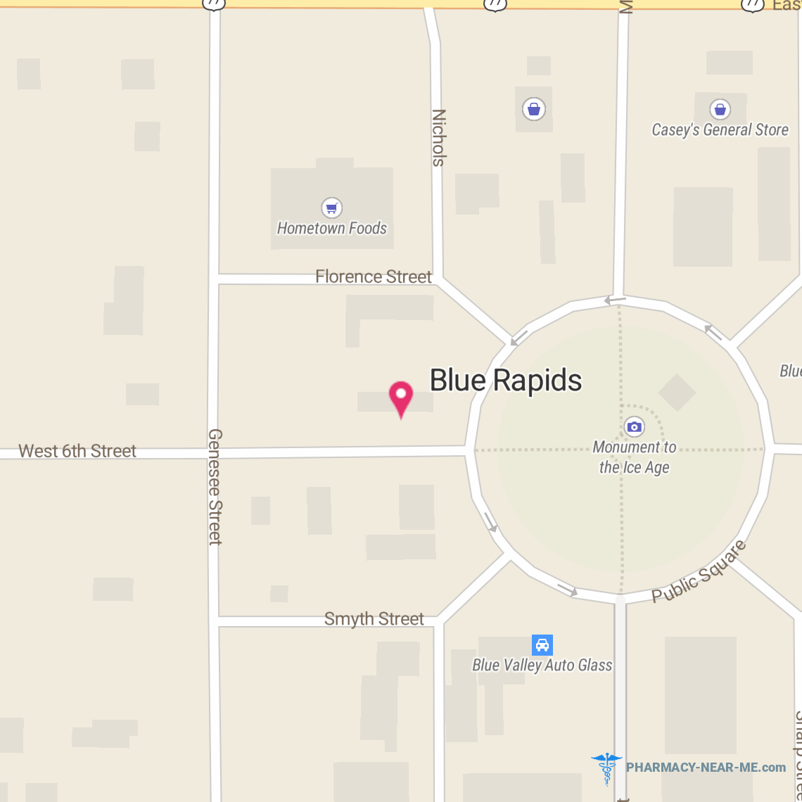 BLUE RAPIDS PHARMACY INC - Pharmacy Hours, Phone, Reviews & Information: 17 Public Square, Blue Rapids, Kansas 66411, United States